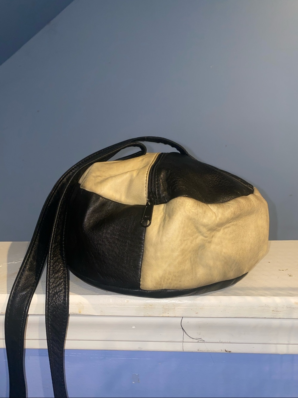 Black and Cream Patchwork Leather Shoulder Bag